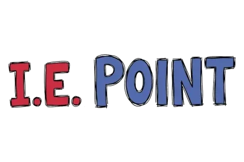 The red letters I.E. printed right next to the blue word POINT